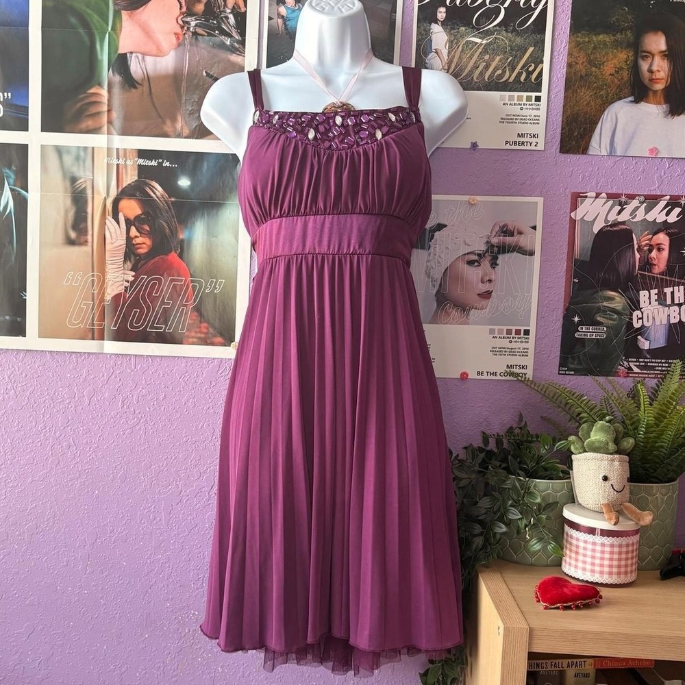 Y2K Purple Rhinestone Tie Back Chiffon Party Dress